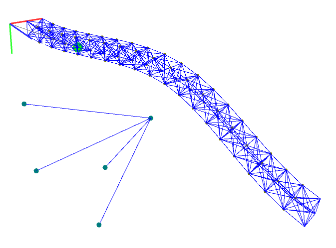 3D miPhysics model of a beam counting 86 masses and 512 interactions, running in real-time at 44.1kHz, excited by a plucking mechanism.